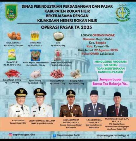 Sambut HUT Kejaksaan Ke-80, Disprindagsar dan Kejari Rohil Gelar Operasi Pasar Murah